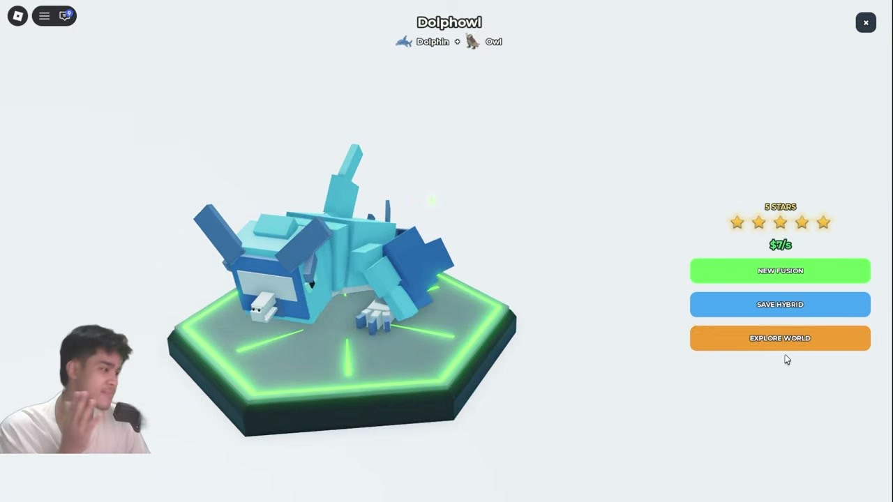 A complete fusion result screen in Impossible Animals with the SAVE HYBRID button highlighted in green.